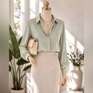 ✨ STUNNING! WHBM Sage Green Blouse Size M | Polished Workwear